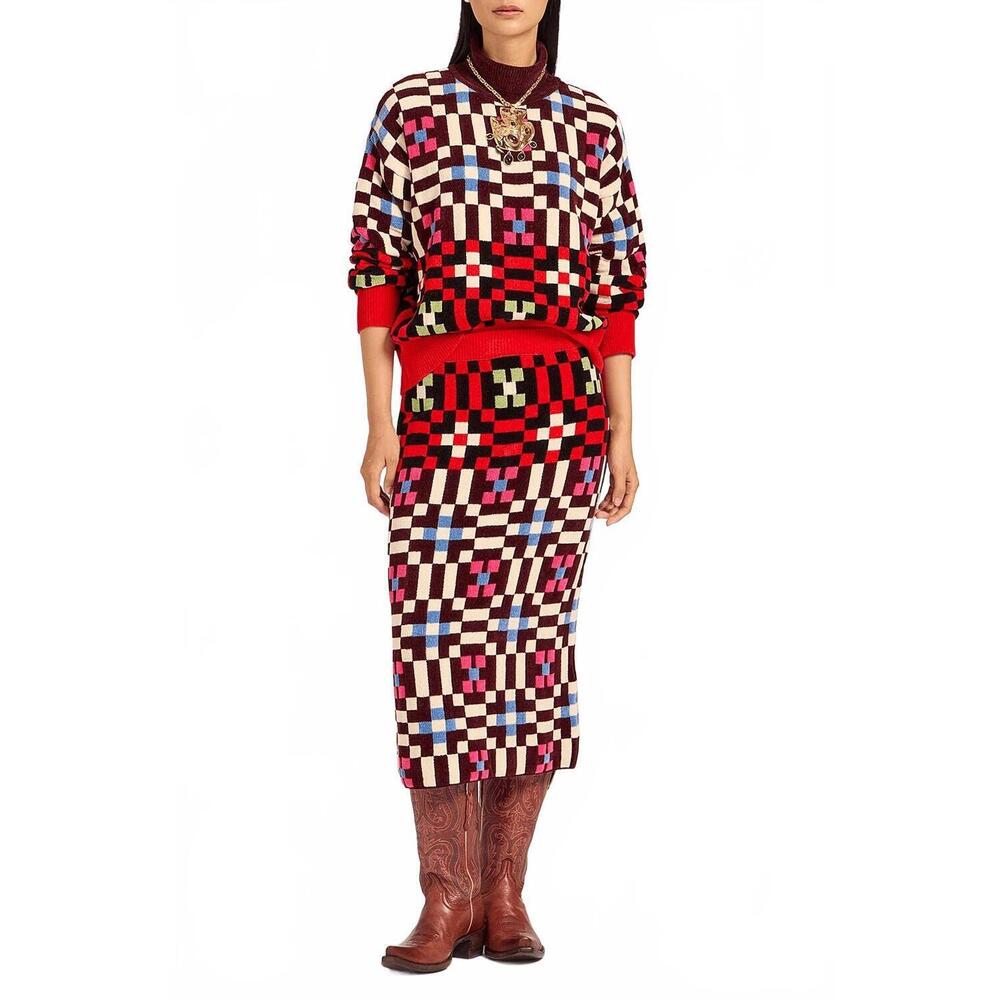 NWT LA DOUBLEJ byte midi skirt in multicolor, pink & blue